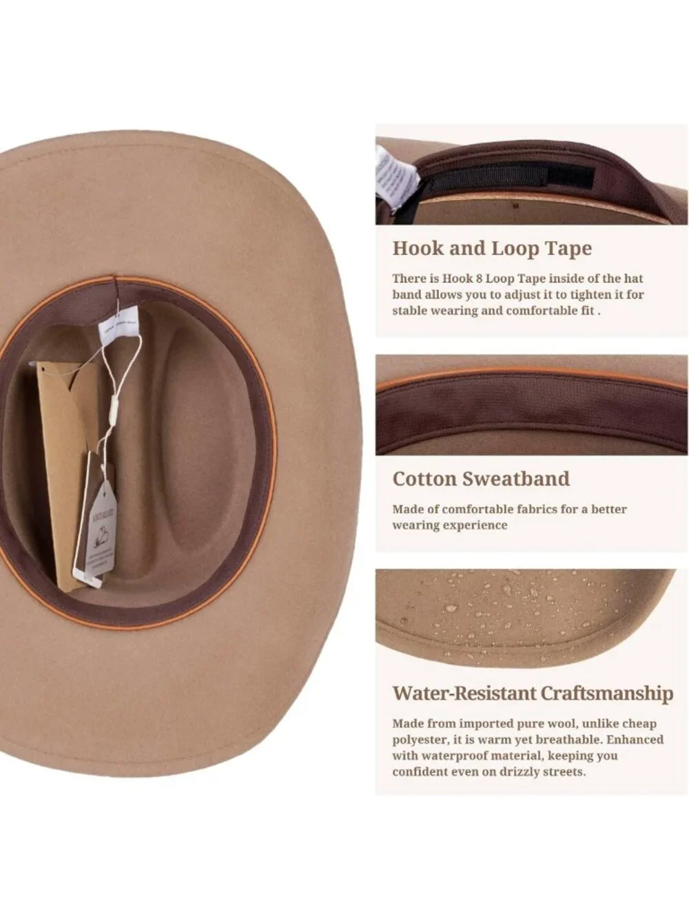 Water-Resistant 100% Wool Cowboy Hat | Western Felt Outback Rancher for Men